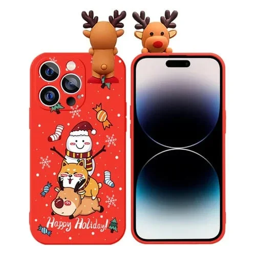 Funda para teléfono TPU Suave para iPhone 14 Pro Max con Muñeco de Nieve y Relieve de Ciervo (Muñeco de Nieve y Ciervo)
