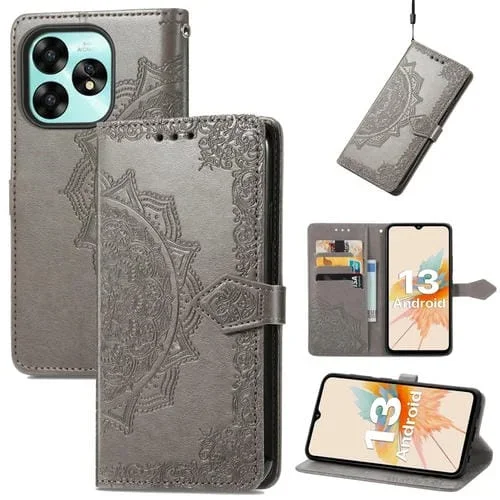 Funda para teléfono Umidigi A15 cuero con relieve de flores Mandala (Gris)