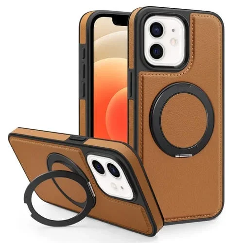 Funda para Teléfono Yashi iPhone 12 con Soporte Magnético Giratorio 360 Grados (Marrón)