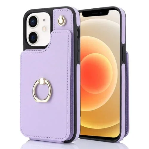 Funda para Teléfono Ym005 Skin Feel Card Bag para iPhone 12/12 Pro con Cordón Largo (Púrpura Claro)
