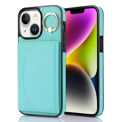 Funda para Teléfono Ym006 para iPhone 14 con Soporte para Anillo y Tarjeta (Verde)