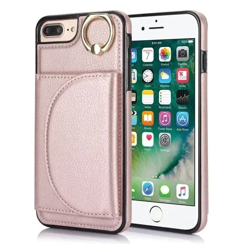 Funda para Teléfono Ym006 para iPhone 7 Plus y 8 Plus con Soporte para Anillo y Tarjeta (Oro Rosa)