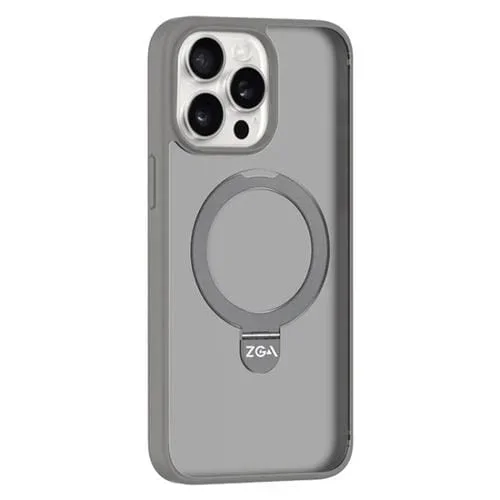 Funda para teléfono Zga Magsafe Holder PC Hybrid TPU para iPhone 15 Pro Max (Gris)