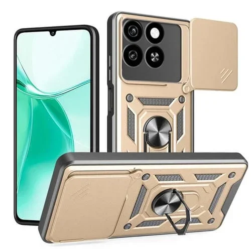 Funda para Teléfono ZTE Blade A35 4G/A55 4G TPU+PC Cubierta Deslizante Cámara (Dorada)