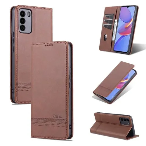 Funda para U-Magic Magic 30E Azns con Textura Magnética, Flip Horizontal, Ranuras y Soporte para Tarjetas y Billetera (Marrón Oscuro)