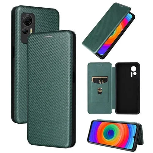 Funda para Ulefone Note 14 de Cuero con Textura de Fibra de Carbono (Verde)