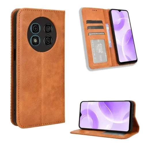 Funda para Ulefone Note 15 de Cuero con Textura Retro y Hebilla Magnética (Marrón)