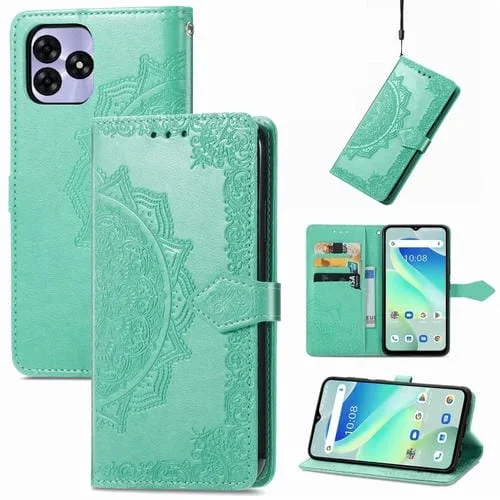 Funda para Umidigi G5 Cuero con Relieve de Flores Mandala (Verde)