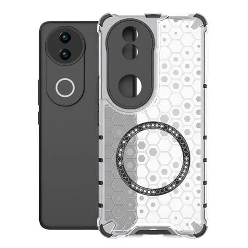 Funda para Vivo V50 5G Global Honeycomb con Anillo Magnético a Prueba de Golpes (Blanca)