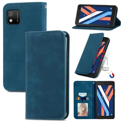 Funda para Wiko Y52 Piel Retro Sensación de Cuero Horizontal Magnético (Azul)
