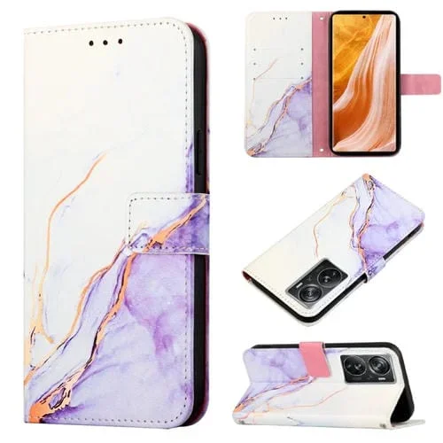 Funda para ZTE Axon 40 Pro Pt003 con Tapa de Cuero y Patrón Mármol (Blanco Púrpura)