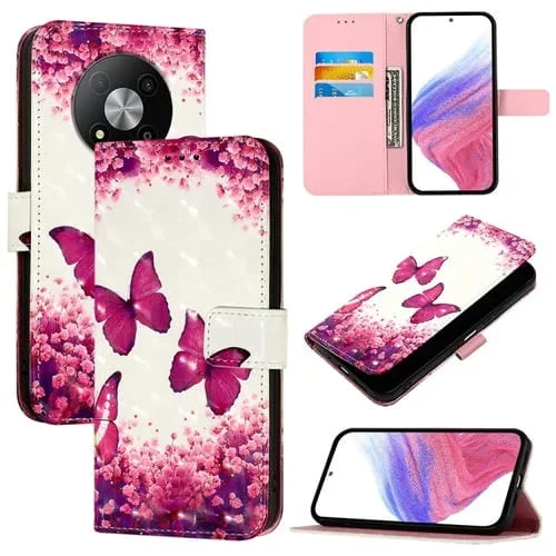 Funda para ZTE Blade A73 5G de Cuero con Tapa Horizontal y Pintura 3D (Mariposa Rosa)