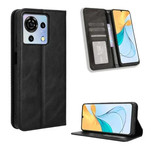 Funda para ZTE Blade V50 Vita 4G de Cuero con Textura Retro y Hebilla Magnética (Negro)