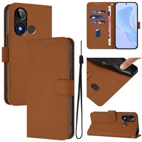 Funda piel sintética con cordón para teléfono Blu C9 (Marrón)