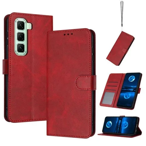 Funda Piel Sintética con Tapa para Infinix Hot 50 5G (Roja) Textura Becerro