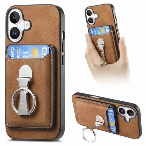 Funda plegable con anillo y tarjetero MagSafe para iPhone 16 (Marrón)