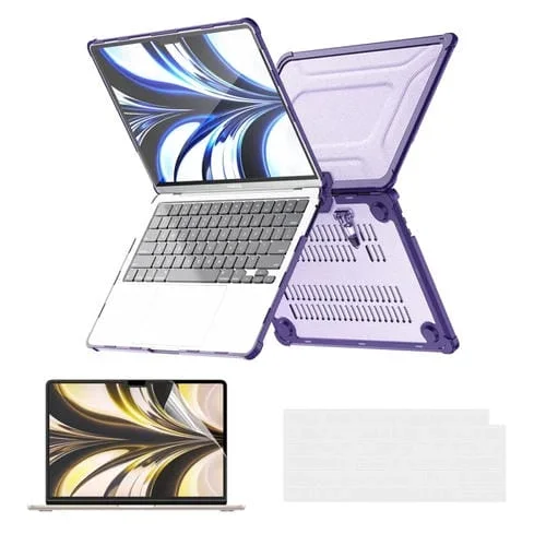 Funda Protectora 3 en 1 Enkay Hat-Prince para MacBook Air 13.6 A2681 con Soporte Carcasa Rígida Película de Teclado TPU y Protector Pantalla PET (Púrpura)