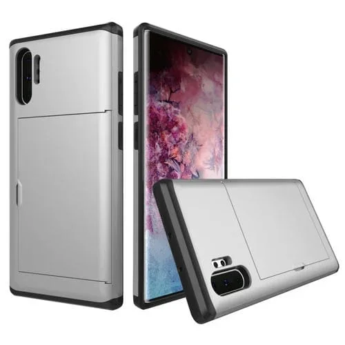 Funda Protectora Armadura para Galaxy Note 10 Pro Note 10+ con Ranura para Tarjeta (Plata)
