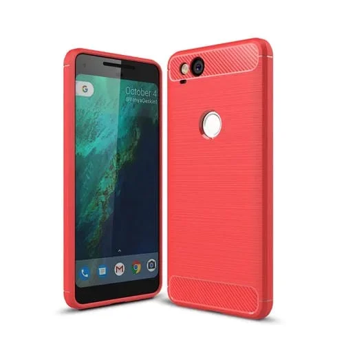 Funda Protectora Armadura TPU para Google Pixel 2 a Prueba de Golpes Fibra de Carbono (Rojo)
