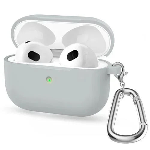 Funda Protectora Auricular Silicona Espesante con Gancho para AirPods 3 (Gris Claro)