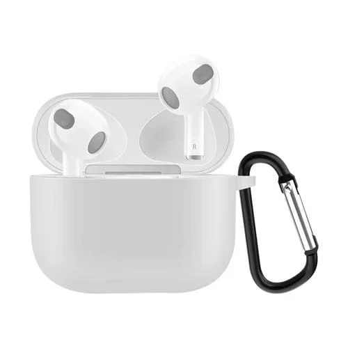 Funda Protectora Auriculares Silicona Airpods 3 con Gancho (Blanco)