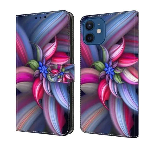 Funda Protectora de Cuero iPhone 12 Mini 13 Mini Crystal 3D a Prueba de Golpes (Flor de Colores)