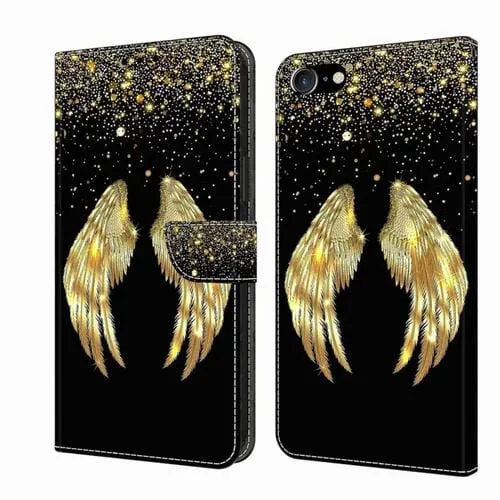 Funda Protectora de Cuero iPhone 6 Plus 7 Plus 8 Plus Crystal 3D a Prueba de Golpes (Alas Doradas)