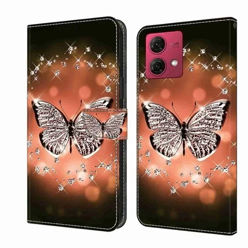 Funda Protectora de Cuero Motorola Moto G84 Crystal 3D a Prueba de Golpes (Mariposa de Cristal)