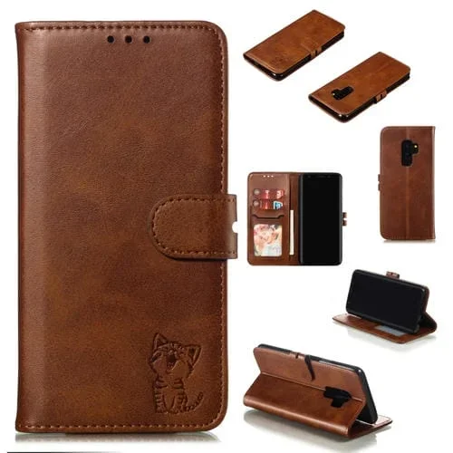 Funda Protectora de Cuero para Galaxy S9 Plus (Marrón)