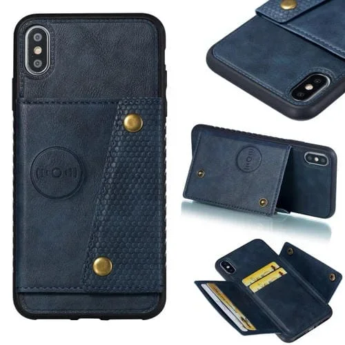 Funda Protectora de Cuero para iPhone Xs Max (Azul)
