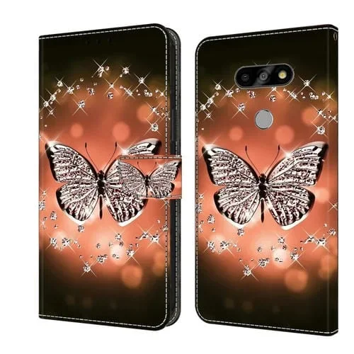 Funda Protectora de Cuero para LG K31 Crystal 3D a Prueba de Golpes (Mariposa de Cristal)