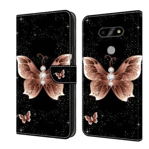 Funda Protectora de Cuero para LG K31 Crystal 3D a Prueba de Golpes (Mariposa de Diamante Rosa)