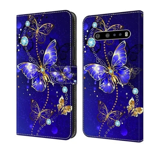 Funda Protectora de Cuero para LG V60 Thinq 5G Crystal 3D a Prueba de Golpes (Mariposa de Diamante)