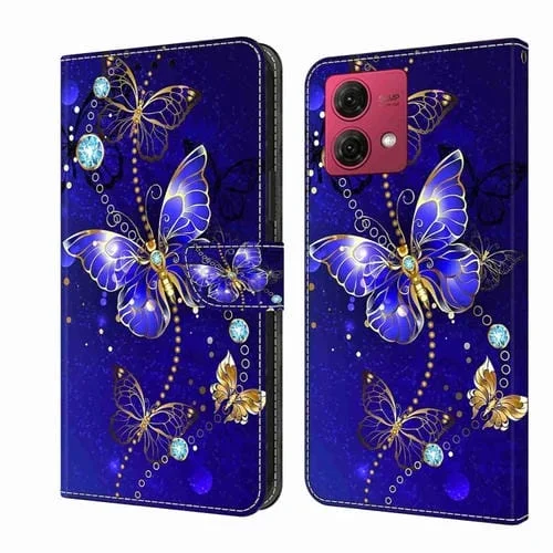 Funda Protectora de Cuero para Motorola Moto G84 Crystal 3D a Prueba de Golpes (Mariposa de Diamante)