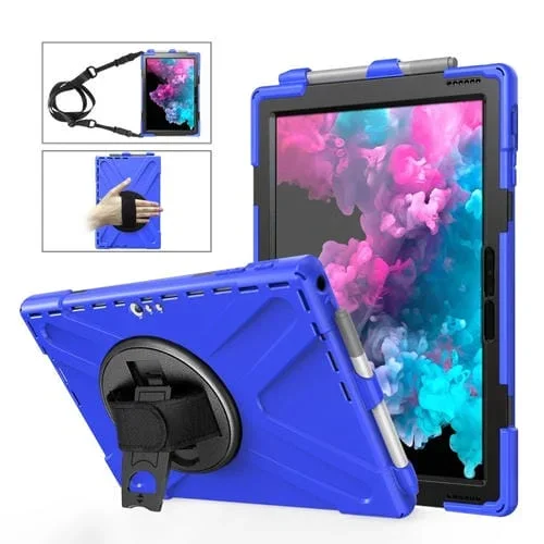 Funda Protectora de Silicona para Microsoft Surface Pro 6/7 con Soporte, Correa y Ranura de Lápiz (Azul)
