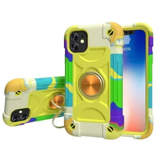Funda Protectora de Silicona + PC con Soporte para iPhone 11 Pro Max (Verde Amarillo)