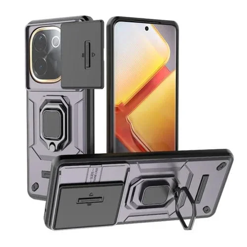 Funda Protectora de TPU + PC con Soporte para Vivo Iqoo Z9S Pro 5G, con Diseño Deslizante y Antigolpes (Morado)