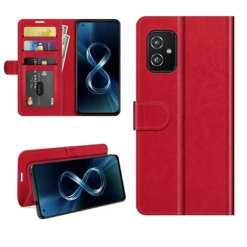 Funda Protectora Flip Horizontal Asus Zenfone 8 R64 con Soporte Ranuras Tarjetas Marco Fotografía (Rojo)