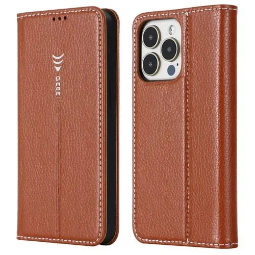 Funda Protectora Horizontal Gebei Pu + TPU con Ranuras para Sujetador y Tarjeta para iPhone 13 Pro (Brown)