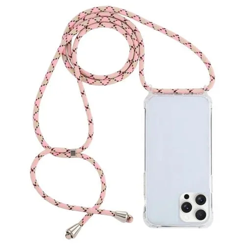 Funda Protectora iPhone 16 Pro Acrílico Transparente a Prueba de Golpes con Cordón (Café Albaricoque Rosa)