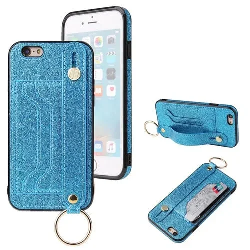 Funda Protectora iPhone 6 Plus 6S Plus Glitter Powder PU TPU Soporte Tarjetero Correa (Púrpura)