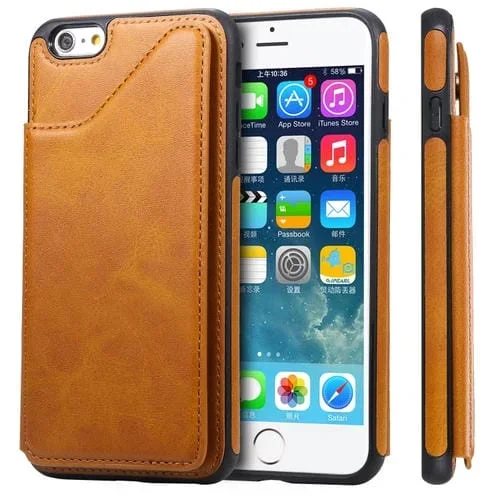 Funda Protectora iPhone 6 Plus Textura Becerro a Prueba de Golpes con Soporte y Tragamonedas (Marrón)