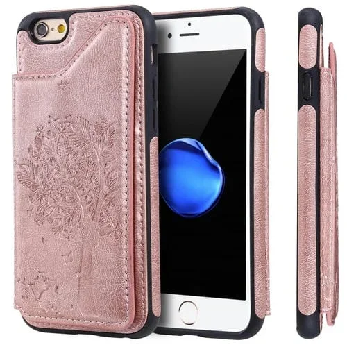 Funda Protectora iPhone 6 y 6S Patrón Árbol de Gato Ranuras Tarjetas Soporte