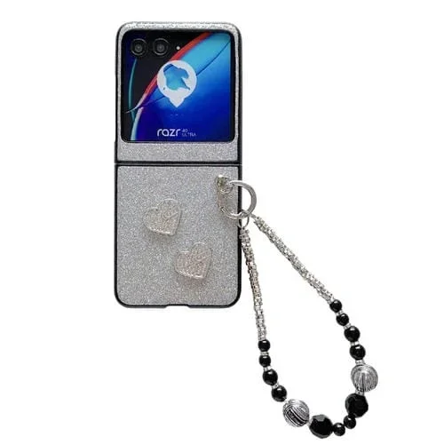 Funda Protectora Motorola Razr 40 con Brillo Ultra Degradado y Cadena de Cuentas (Gris)
