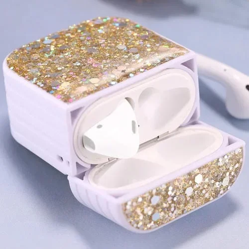 Funda Protectora para AirPods 1/2 Glitter Sequins para Auriculares Inalámbricos (Dorado)