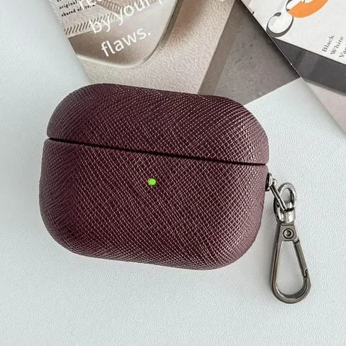 Funda Protectora Para Airpods 3 Cuero PU Textura Cruzada (Marrón Oscuro)