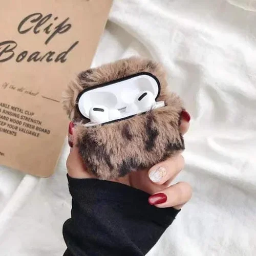 Funda Protectora Para Auriculares Bluetooth Apple Airpods Pro Plush (Leopardo Marrón Oscuro)