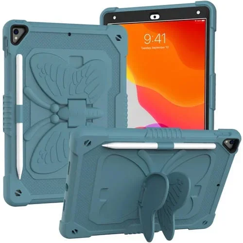 Funda Protectora para iPad 10.2 2021 2020 2019 y Air 3 10.5 Silicona Soporte Mariposa (Verde Oscuro)