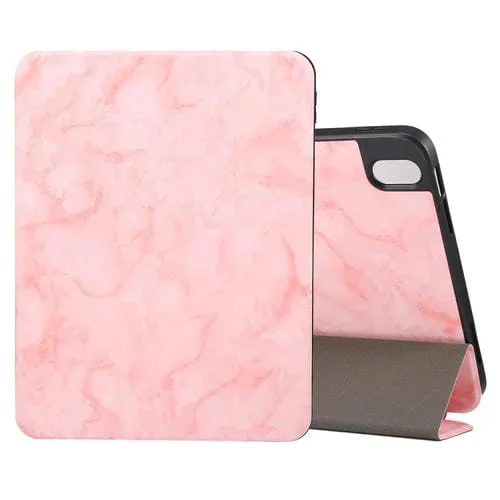 Funda Protectora para iPad 2025/2022 Mármol Tres Pliegues Ranura Bolígrafo (Rosa)