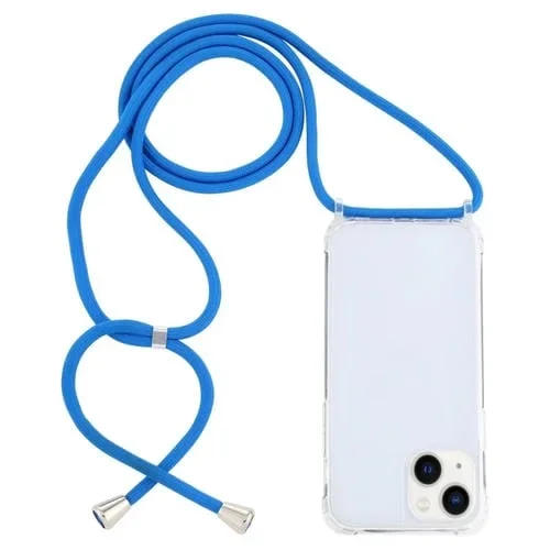 Funda Protectora para iPhone 15 Plus Acrílico Transparente a Prueba de Golpes con Cordón (Azul)